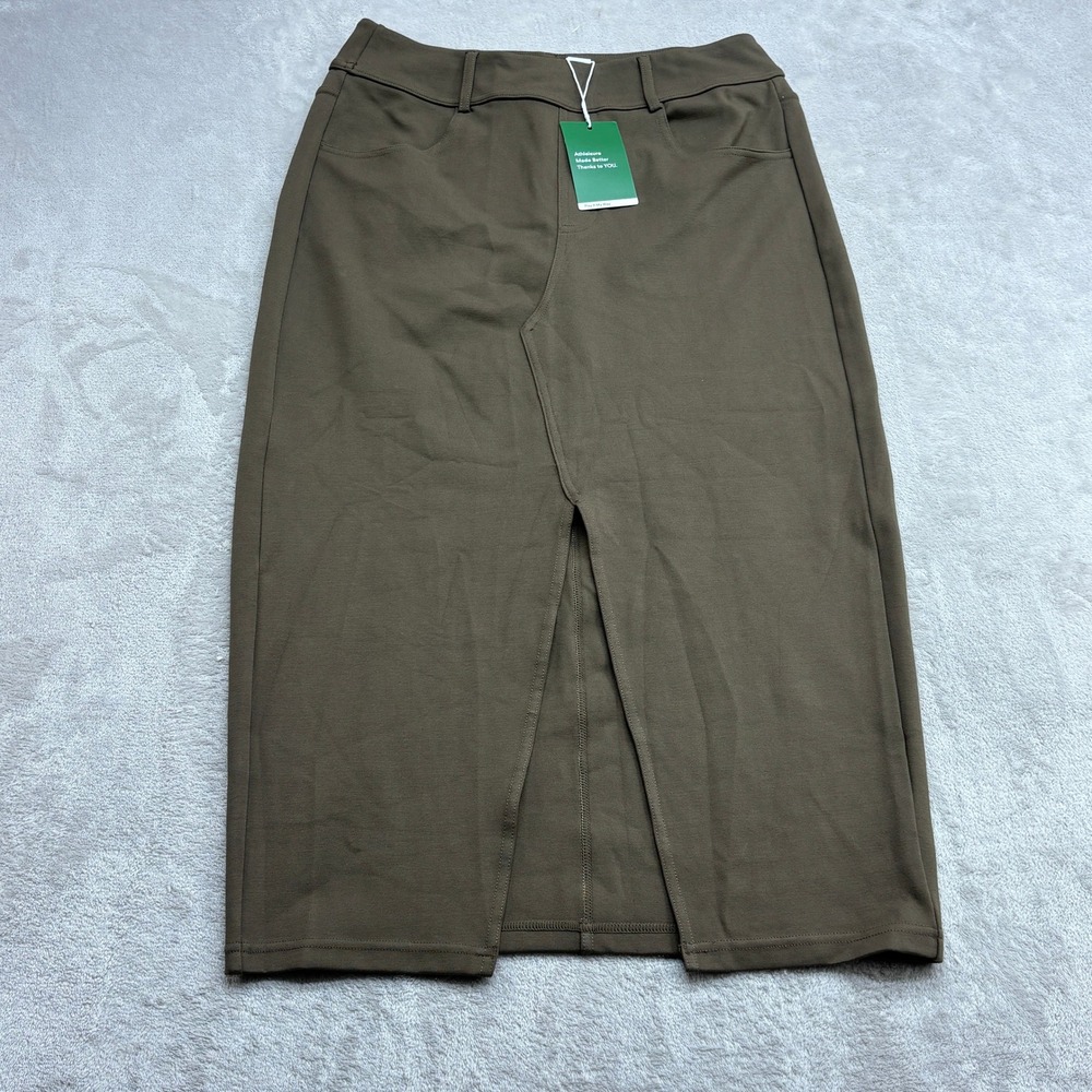 Halara Midi Skirt Women's M Olive Front Slit Athleisure Pockets Casual Workwear